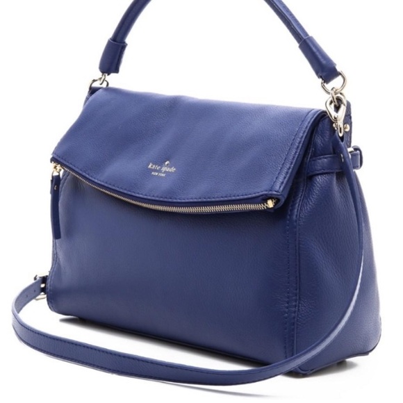 Kate Spade New York Navy Blue Pebbled Leather Zipper Flap Closure Crossbody Bag - Picture 1 of 16